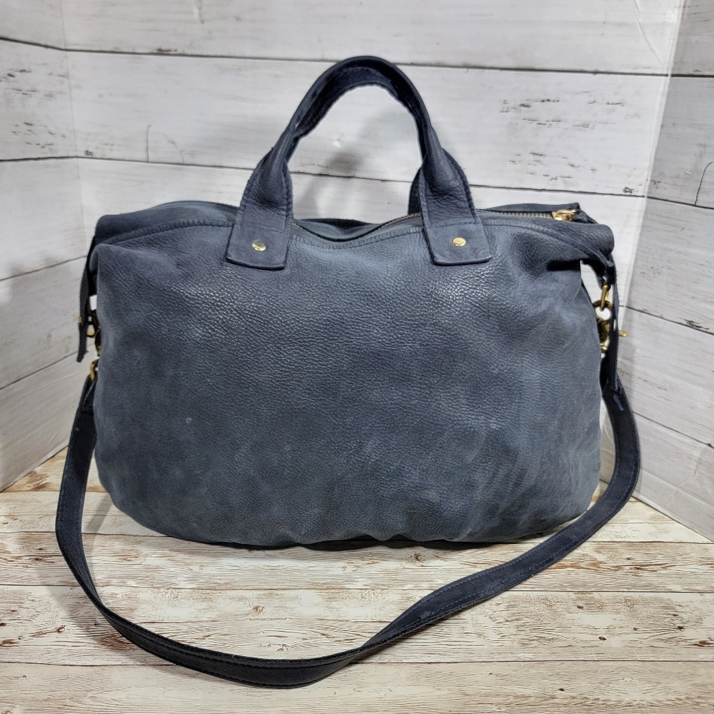 Clare V Nubuck Messenger Bag in Navy